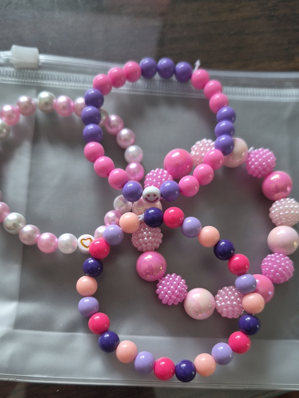 Handmade Pink & Purple Beaded Stretch Bracelet Set